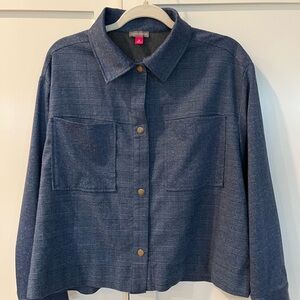 Vince Camuto Navy Plaid Boxy Patch Snap Pocket Jacket Women’s Size Medium